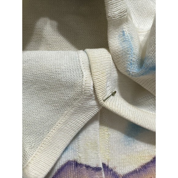 Michael Simon Cardigan Sweater Palm Tree Boats Small Tropical Beach Mountains - Picture 12 of 12